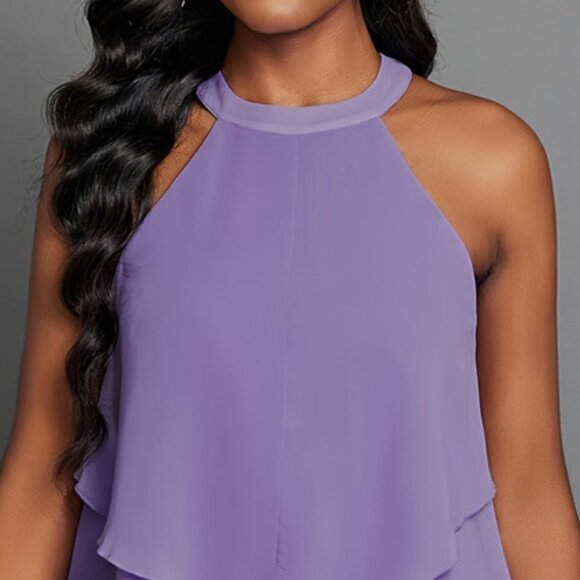 Halter Neck Layered Lace Mini Dress | Mini Sheath Formal Ruffled Dress - Picture 5 of 9